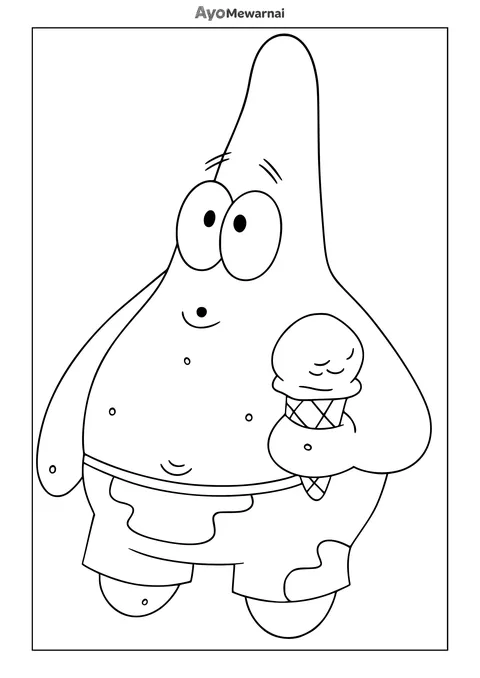 Gambar Mewarnai Patrick Makan Es Krim