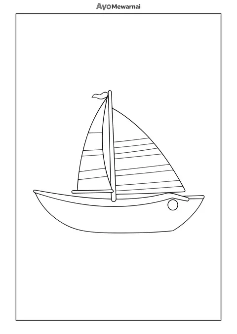 Gambar Mewarnai Perahu Layar Sederhana dengan Bendera