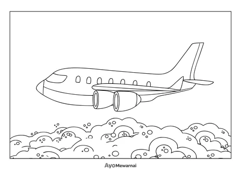 Gambar Mewarnai Pesawat di Atas Awan