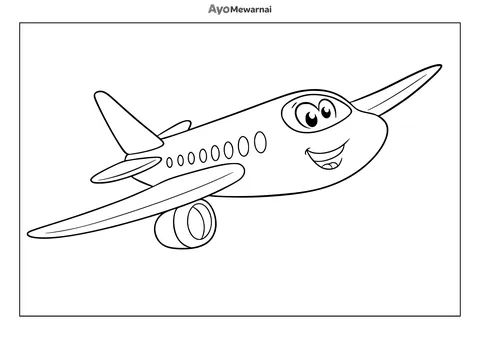 Gambar Mewarnai Pesawat Jet Berwajah Ceria