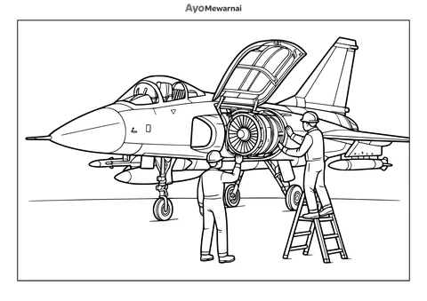 Gambar Mewarnai Pesawat Tempur dalam Perawatan