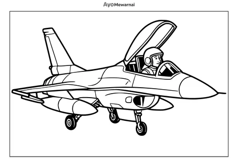 Gambar Mewarnai Pesawat Tempur dan Pilot