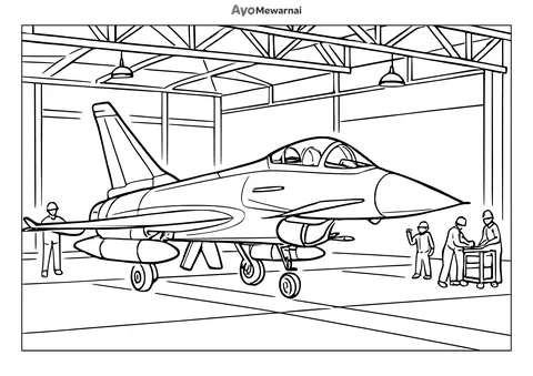 Gambar Mewarnai Pesawat Tempur di Hangar