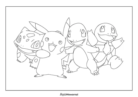 Gambar Mewarnai Pikachu dan Teman Teman