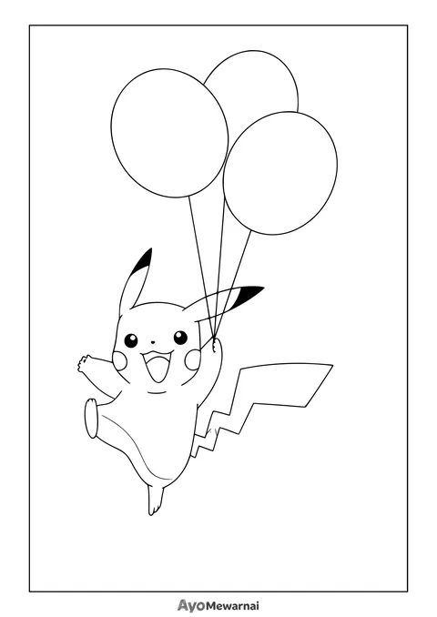 Gambar Mewarnai Pikachu dengan Balon