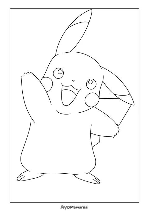 Gambar Mewarnai Pikachu Melambaikan Tangan