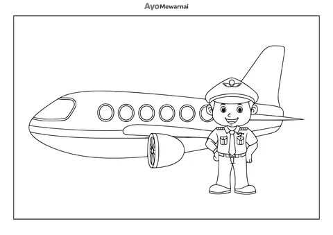 Gambar Mewarnai Pilot dan Pesawat Penumpang