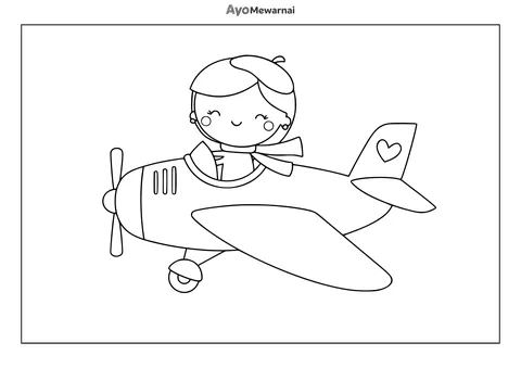 Gambar Mewarnai Pilot Perempuan dan Pesawat
