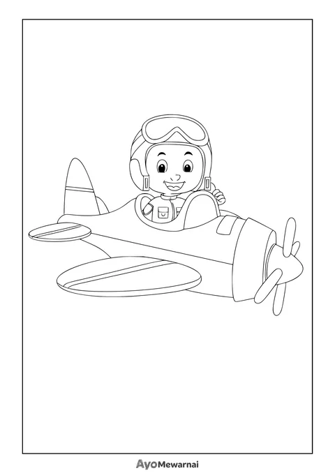 Gambar Mewarnai Pilot Pesawat Baling-Baling