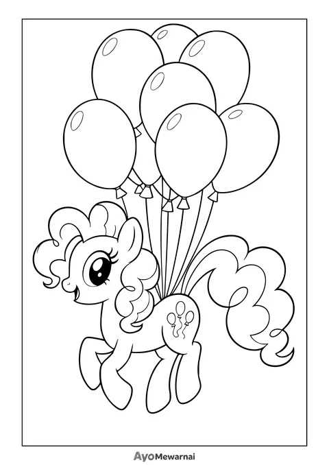 Gambar Mewarnai Pinkie Pie Terbang dengan Balon