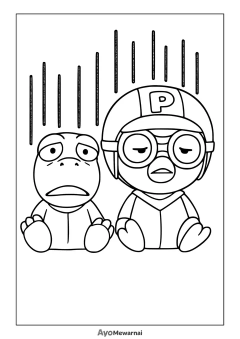 Gambar Mewarnai Pororo dan Crong yang Sedih
