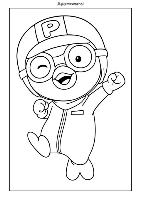 Gambar Mewarnai Pororo Sang Pilot Ceria