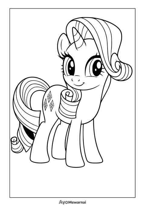 Gambar Mewarnai Rarity si Poni Unicorn