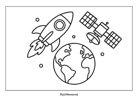 Gambar Mewarnai Roket dan Satelit