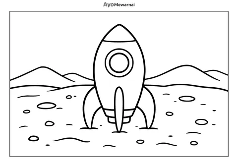 Gambar Mewarnai Roket di Bulan