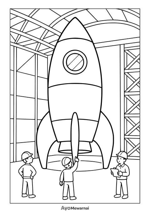 Gambar Mewarnai Roket di Hangar Pesawat