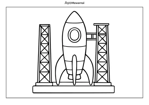 Gambar Mewarnai Roket di Landasan Peluncuran