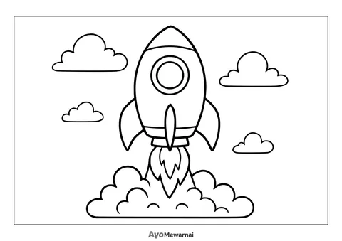 Gambar Mewarnai Roket Meluncur ke Langit