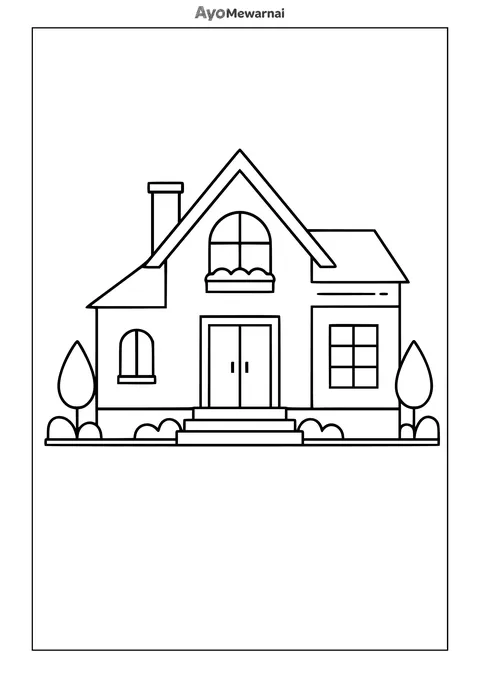 Gambar Mewarnai Rumah Kayu Simetris