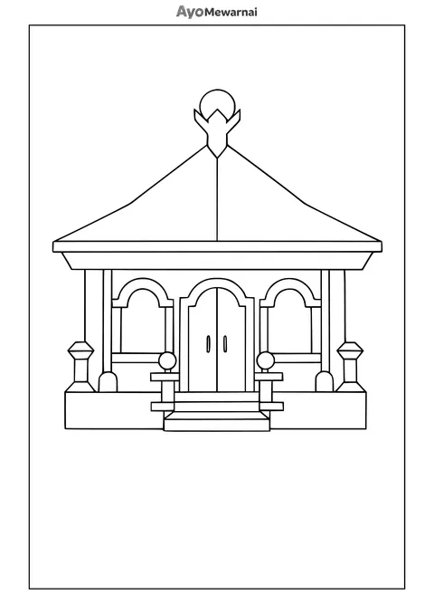 Gambar Mewarnai Rumah Paviliun Tradisional