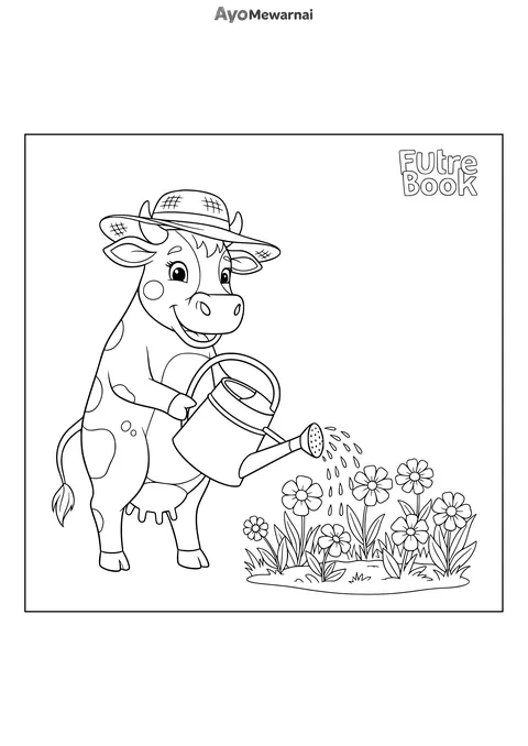 Gambar Mewarnai Sapi di Kebun