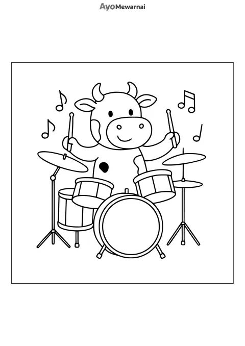 Gambar Mewarnai Sapi Memainkan Musik