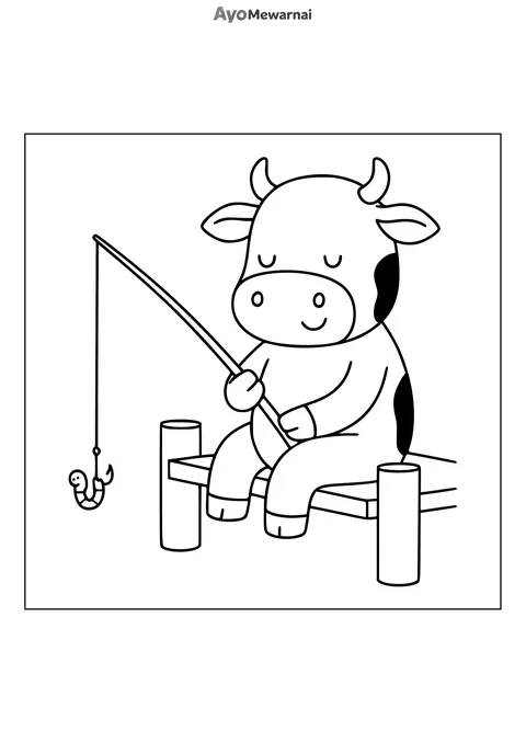 Gambar Mewarnai Sapi Memancing