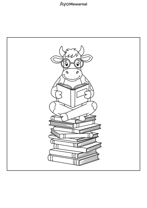 Gambar Mewarnai Sapi Membaca Buku
