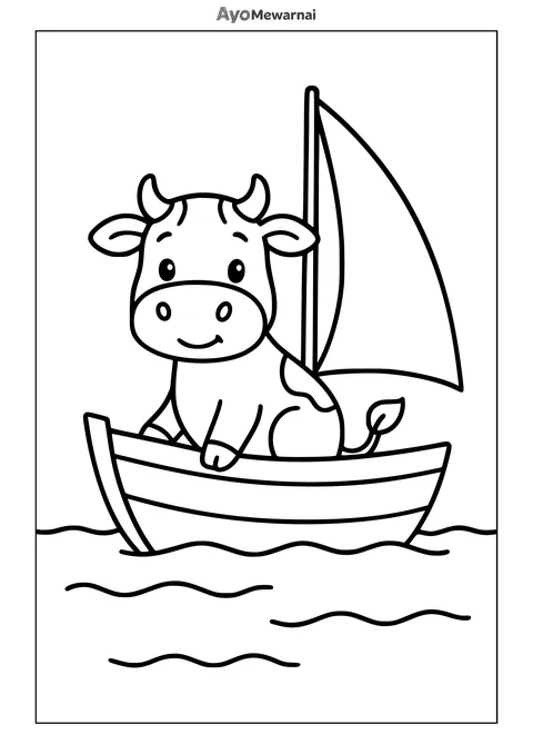Gambar Mewarnai Sapi Naik Perahu