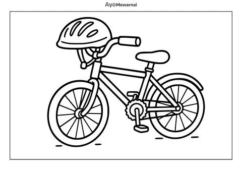 Gambar Mewarnai Sepeda dan Helm