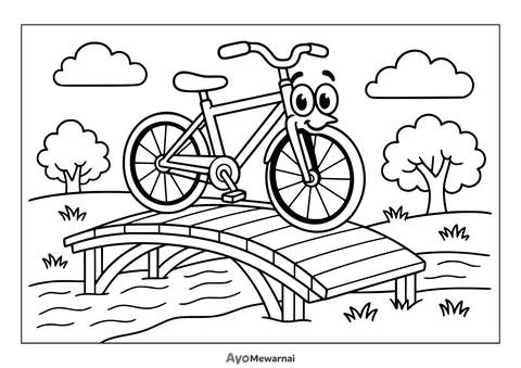Gambar Mewarnai Sepeda di Jembatan