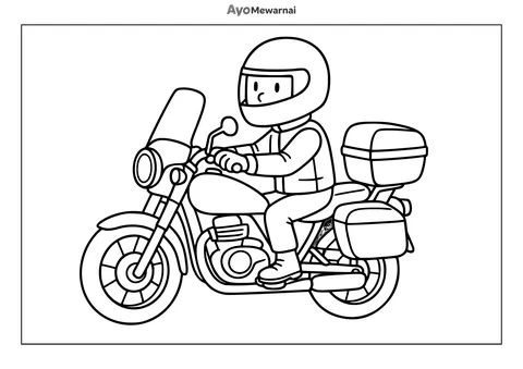 Gambar Mewarnai Sepeda Motor dan Pengendara