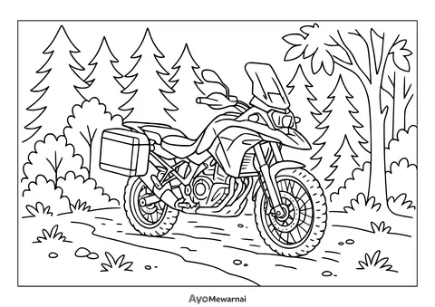 Gambar Mewarnai Sepeda Motor di Hutan