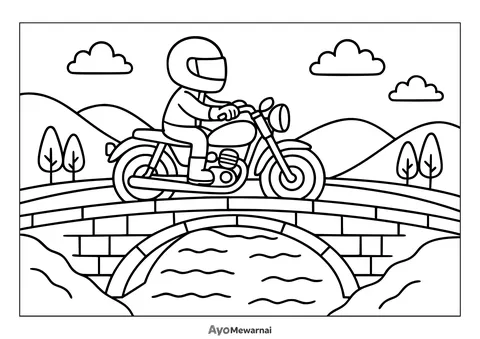 Gambar Mewarnai Sepeda Motor di Jembatan