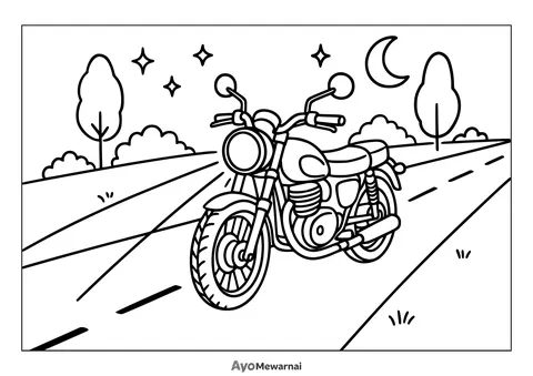 Gambar Mewarnai Sepeda Motor di Malam Hari