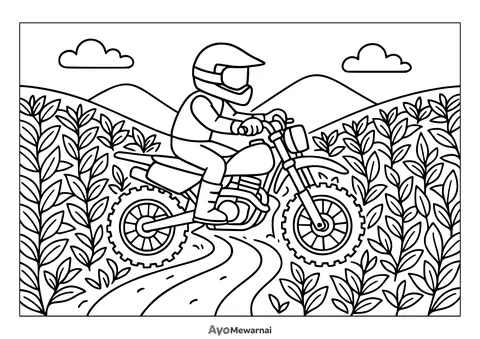 Gambar Mewarnai Sepeda Motor di Perkebunan