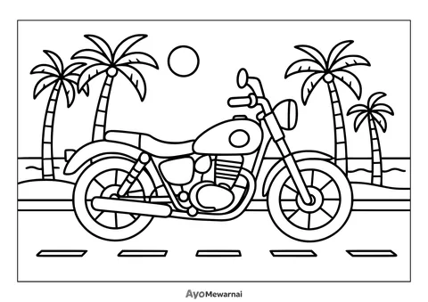 Gambar Mewarnai Sepeda Motor di Pinggir Pantai