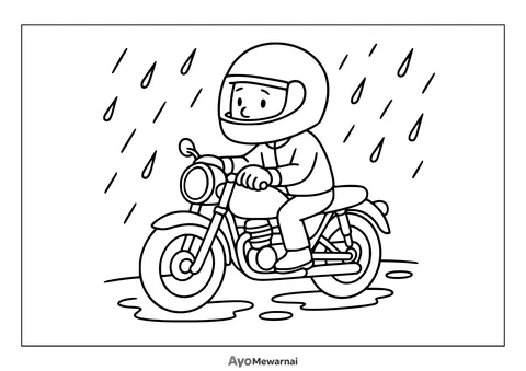 Gambar Mewarnai Sepeda Motor saat Hujan