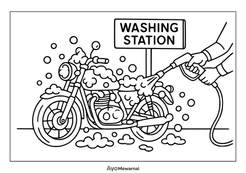 Gambar Mewarnai Sepeda Motor Sedang Dicuci