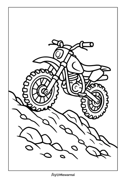 Gambar Mewarnai Sepeda Motor Trail di Bukit