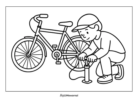 Gambar Mewarnai Sepeda Sedang Dipompa