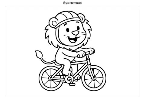Gambar Mewarnai Singa Mengendarai Sepeda