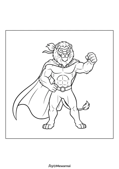 Gambar Mewarnai Singa Menjadi Pahlawan Super