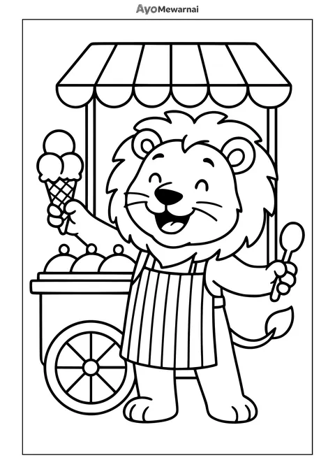 Gambar Mewarnai Singa Penjual Es Krim