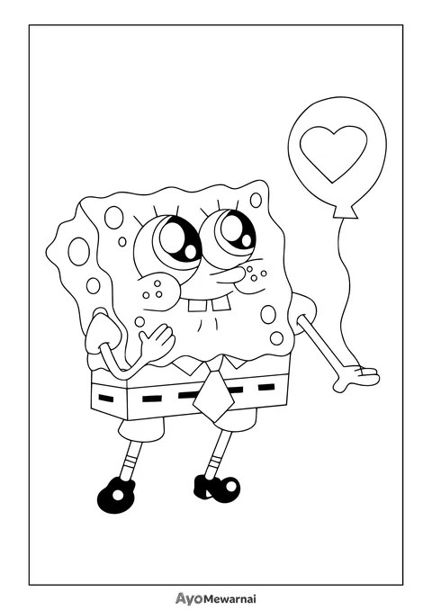 Gambar Mewarnai Spongebob Bermain Balon