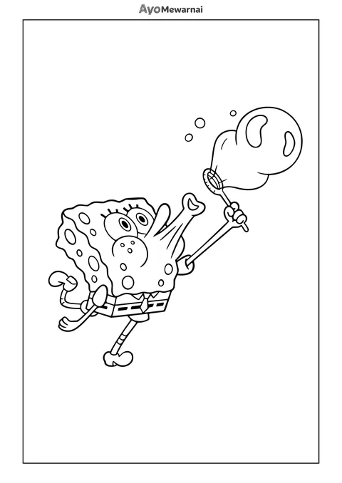 Gambar Mewarnai Spongebob Bermain Gelembung