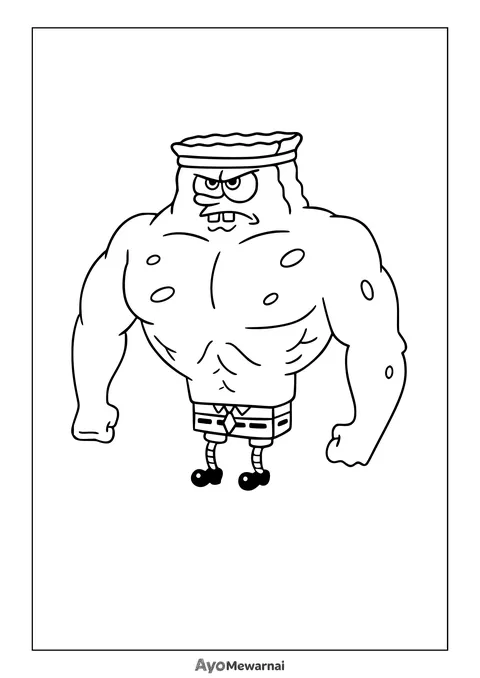 Gambar Mewarnai Spongebob Berotot