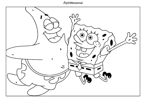 Gambar Mewarnai Spongebob dan Partick Bergembira