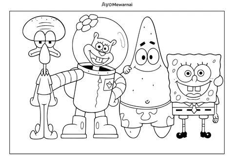 Gambar Mewarnai Spongebob dan Teman Teman
