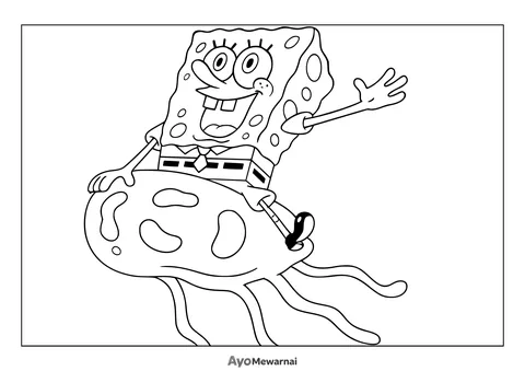 Gambar Mewarnai Spongebob Naik Ubur Ubur